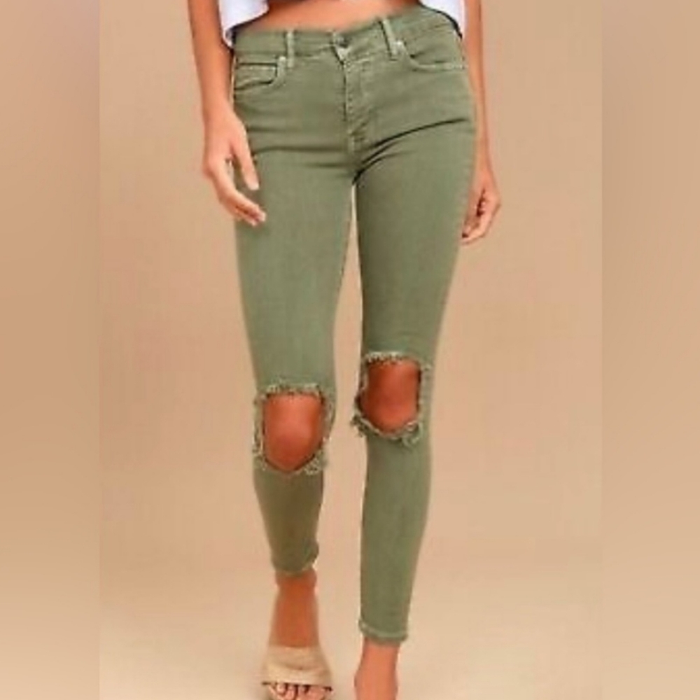 Free People Busted Olive Green Skinny Jeans